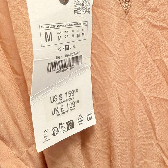 ZARA 2025 Collection | NEW Tan Lace Slip Midi Dress Medium Dainty Coquette Fem - Picture 12 of 12